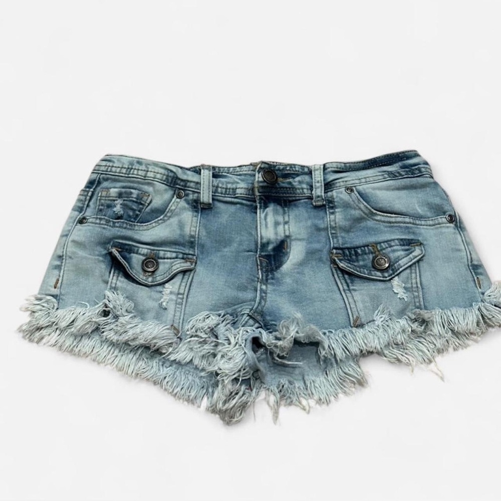 VINTAGE Y2K HOTKISS LOW RISE DISTRESSED JEAN CARGO MICRO SHORTS
